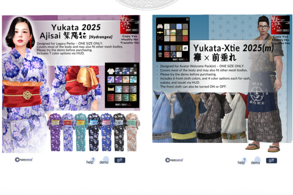 Ajisai Hydrangea Yukata - Legacy Perky, L$480 | Yukata Xtie, L$480