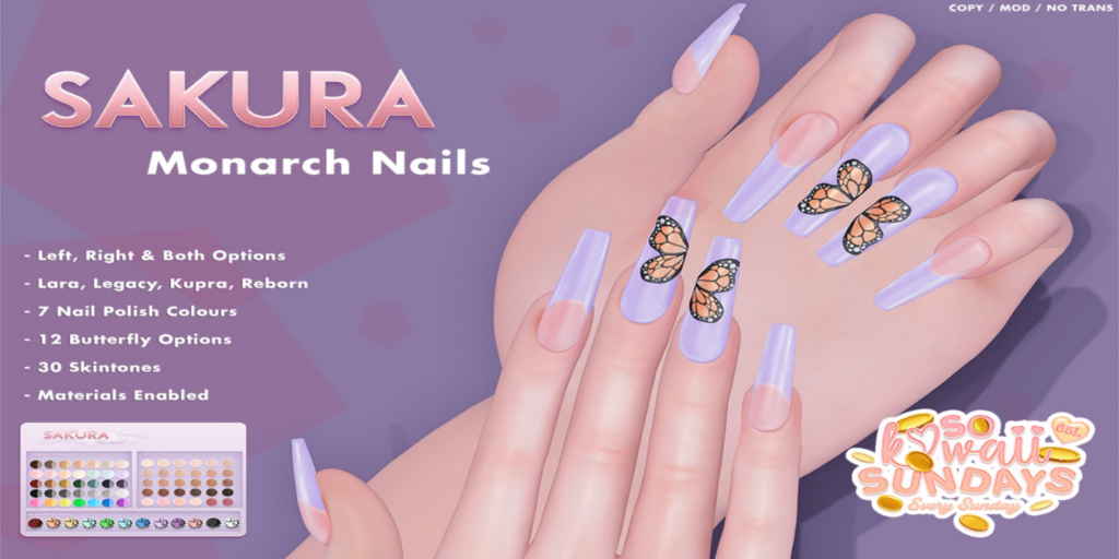 Monarch Mesh Nails - Inithium/Legacy/Maitreya/Reborn	&lt;a href=&quot;http://maps.secondlife.com/secondlife/Domain/122/106/26&quot;&gt;Teleport&lt;/a&gt;