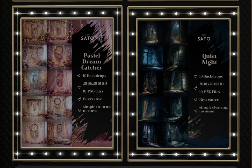 Pastel Dream Catcher Backdrop Textures &amp; Quiet Night Backdrop Textures, L$180 each