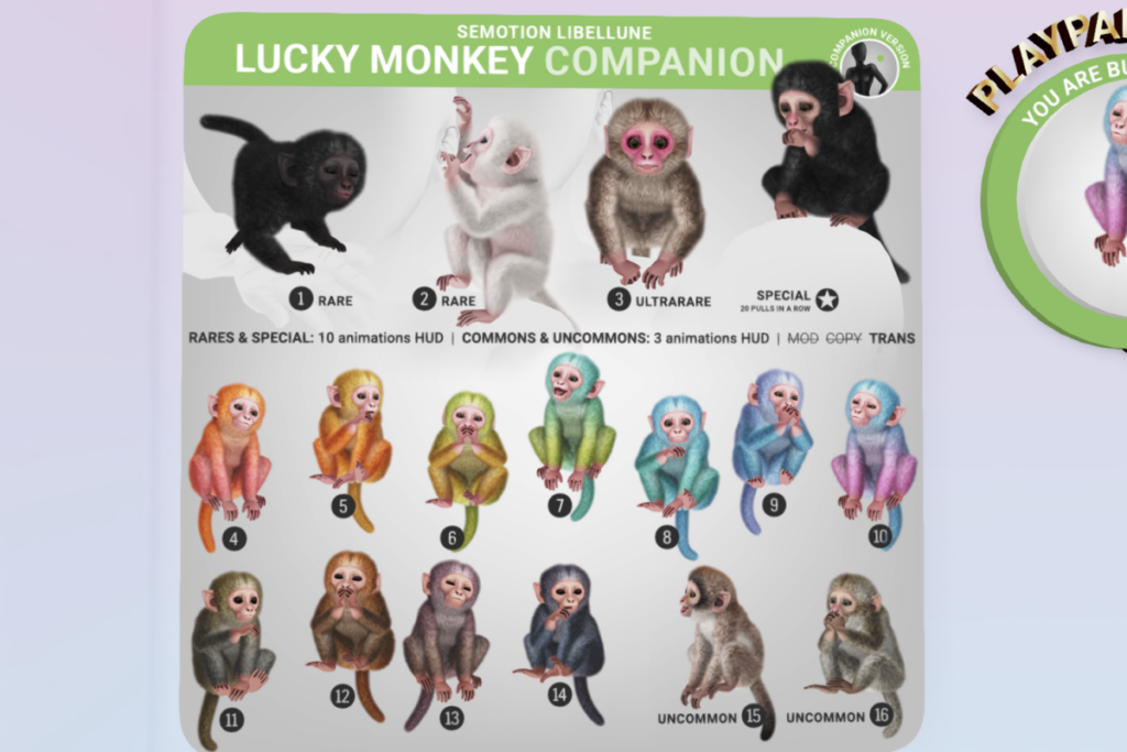 Lucky Monkey Companion, L$88 per pull
