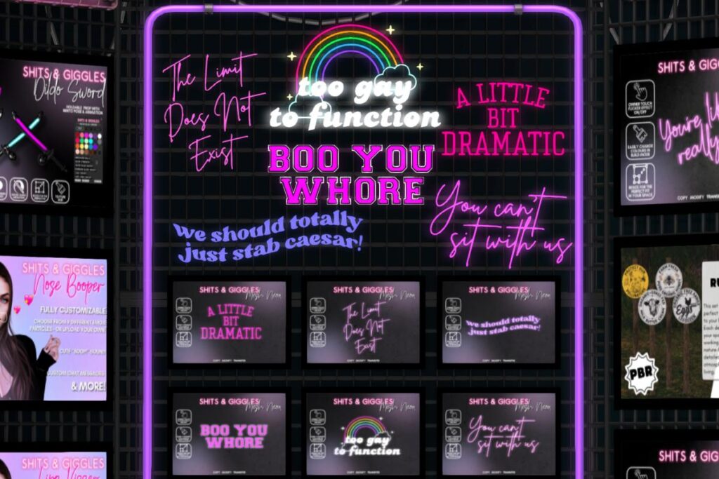 Neon Mesh Signs, L$169 each/L$799 FP