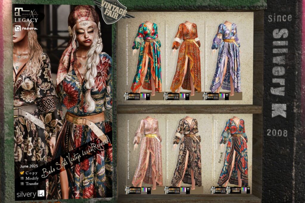 Boho Style Vintage Dress - Legacy/MaitreyaX/Reborn, L$380 each