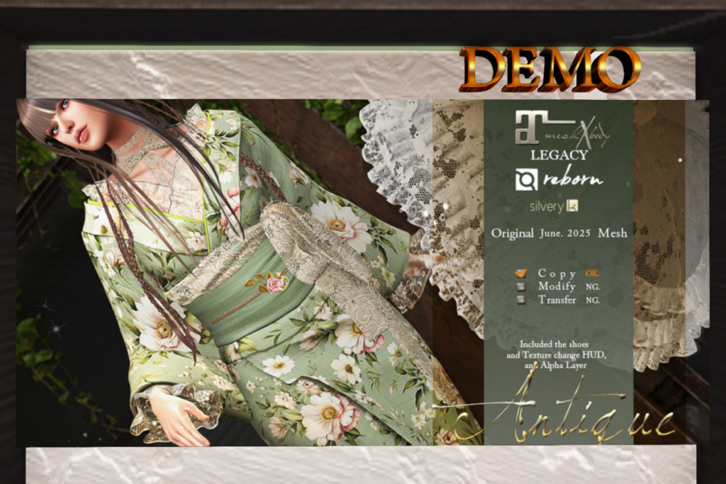 Antique Kimono - Legacy/MaitreyaX/Reborn, L$400 each/L$1400 FP