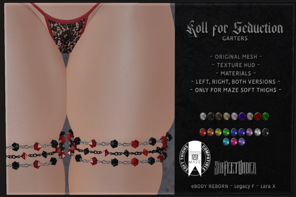 Roll for Seduction Garters - Legacy/MaitreyaX/Reborn, L$249