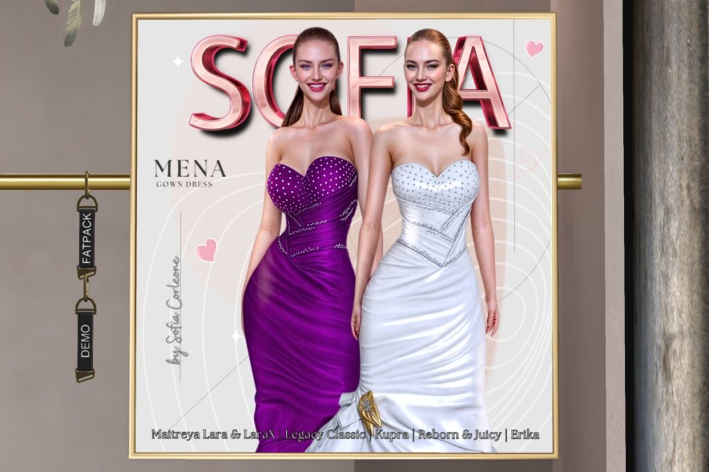 Mena Dress - Erika/Inithium/Legacy/Maitreya/Reborn/+mods, L$75 each/L$750 FP