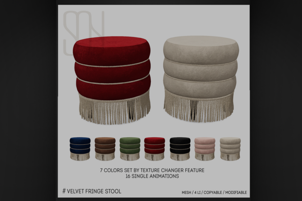 Velvet Fringe Stool, L$188