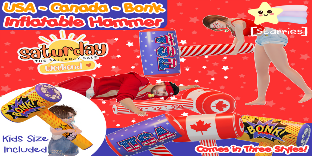 USA-Canada Bonk Inflatable Hammer Holdable	&lt;a href=&quot;http://maps.secondlife.com/secondlife/Starries/250/242/23&quot;&gt;Teleport&lt;/a&gt;