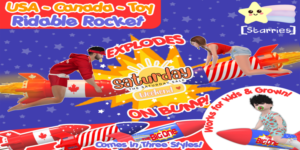 USA-Canada Toy Rocket Rideable Vehicle	&lt;a href=&quot;http://maps.secondlife.com/secondlife/Starries/250/242/23&quot;&gt;Teleport&lt;/a&gt;