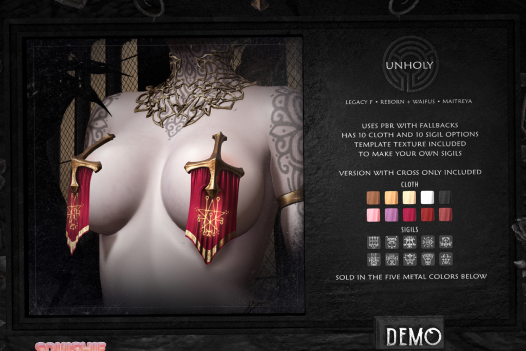 Unholy Nipple Cover - Legacy/Maitreya/Reborn/+mods, L$295 each/L$999 FP