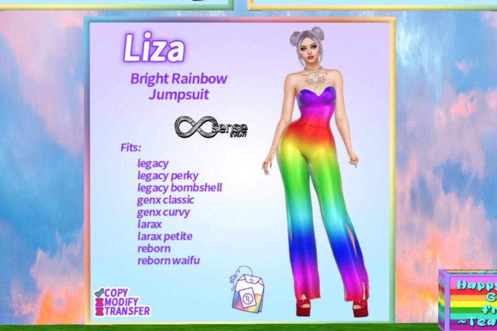 Liza Jumpsuit - GenX/Legacy/MaitreyaX/Reborn/+mods, L$250 each