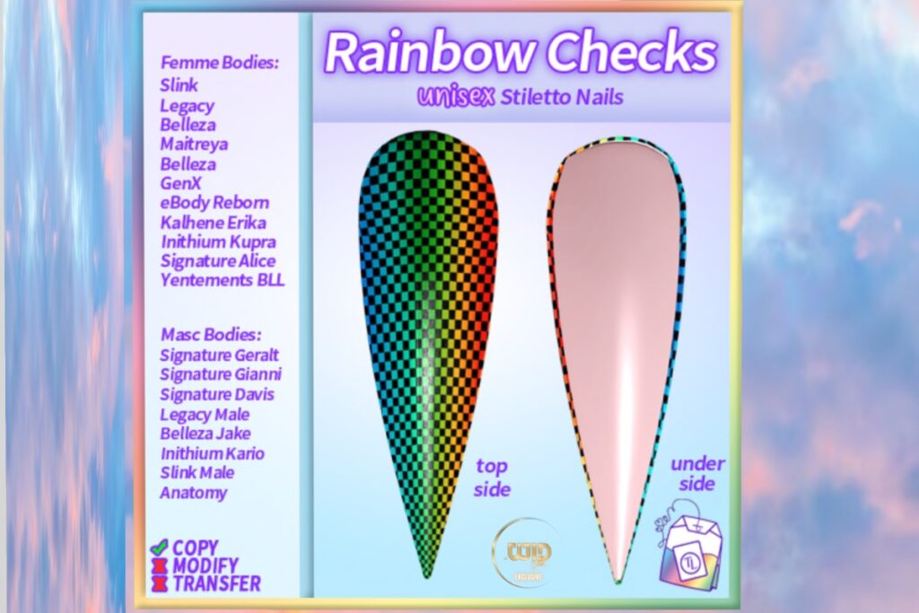 Rainbow Checks Mesh Nails - see ad for fits, L$150