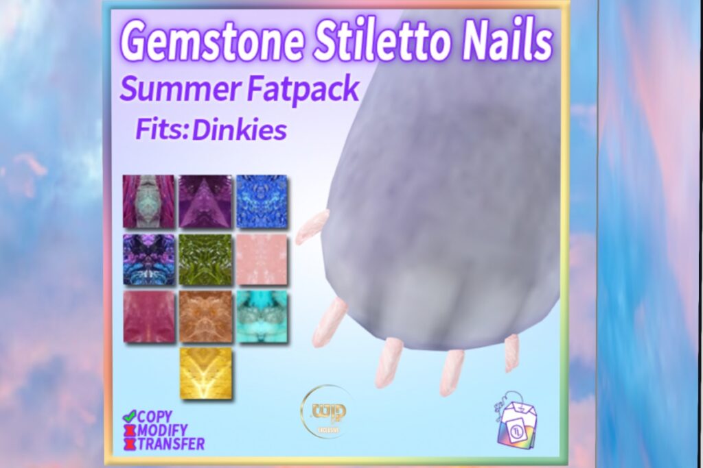 Gemstone Stiletto Mesh Nails - Tiny Inc. Dinkies, L$150