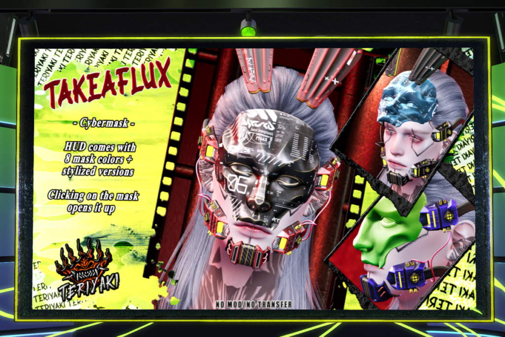 Takeaflux Cybermask, L$399 each/L$999 FP
