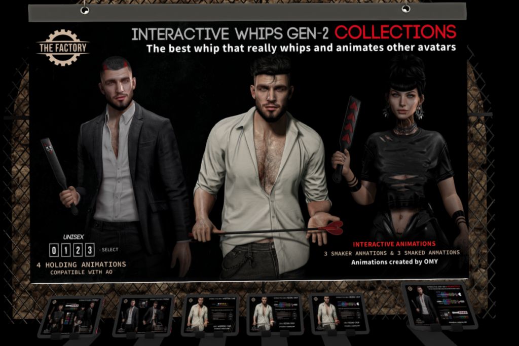 Interactive Gen-2 Whips Collection, L$500 each/L$850-L$1290 each FP/L$2395 MP