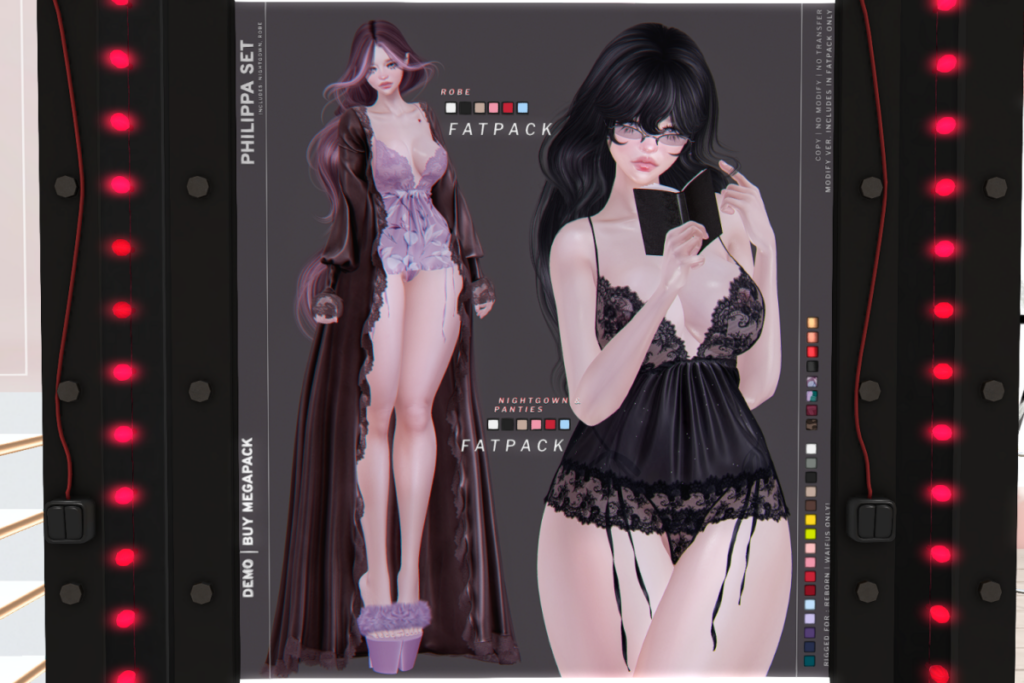 Philippa Robe and Nightgown &amp; Panties - Reborn/+mods, L$250-L$300 each/L$1350-L$1650 each FP/L$2200 MP