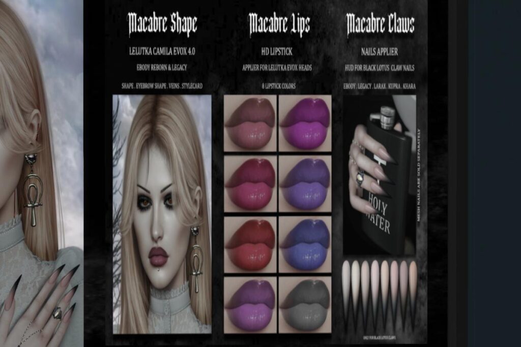 Macabre Shape, Lipstick &amp; Claw Nails Applier - EvoX Camila/Inithium/Legacy/MaitreyaX/Reborn/+mods, L$277-L$1100 each/L$1420 FP
