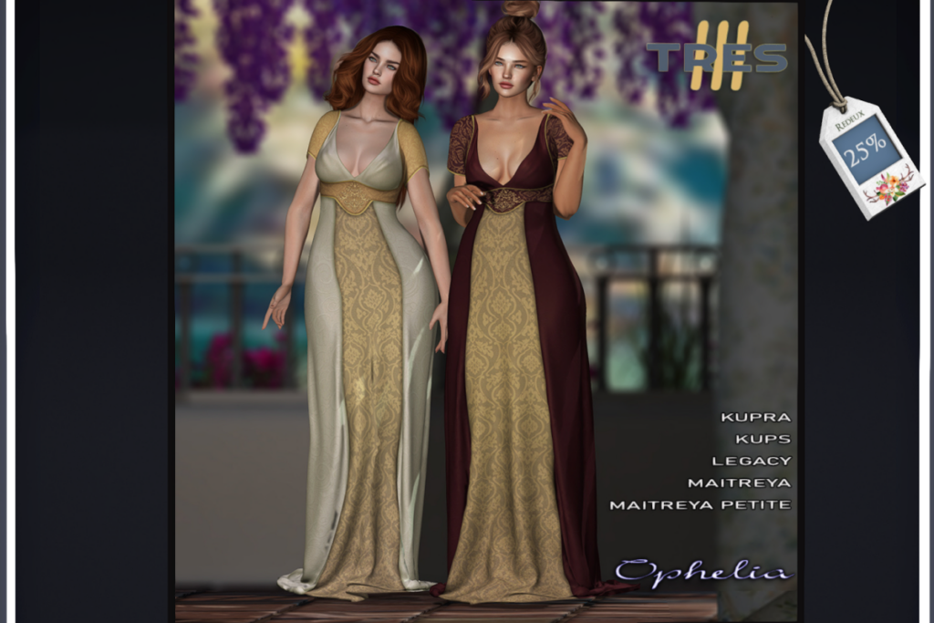 Ophelia Dress - Inithium/Legacy/Maitreya/Reborn, L$338 each/L$2250 FP
