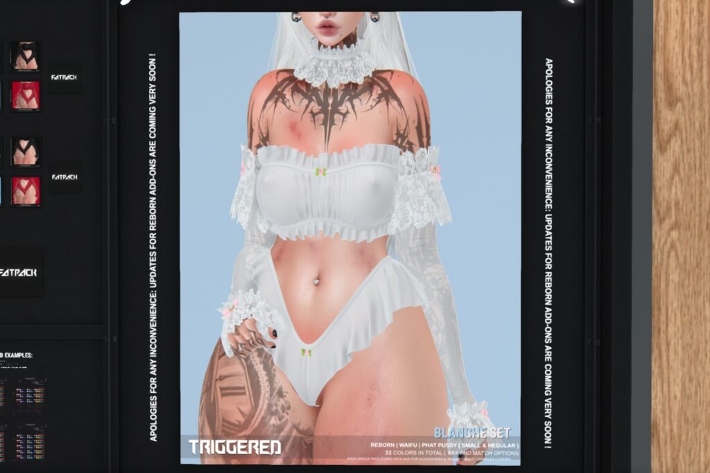 Blanche Set - Reborn/+mods, L$250-L$275 each/L$1400-L$1600 each FP/L$2100 MP