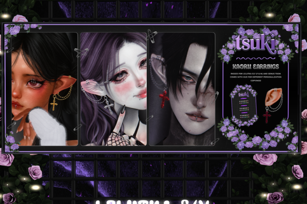 Kaoru Earrings - EvoX F+M Ears/Genus MorphToon Ears, L$199 each/L$349 FP