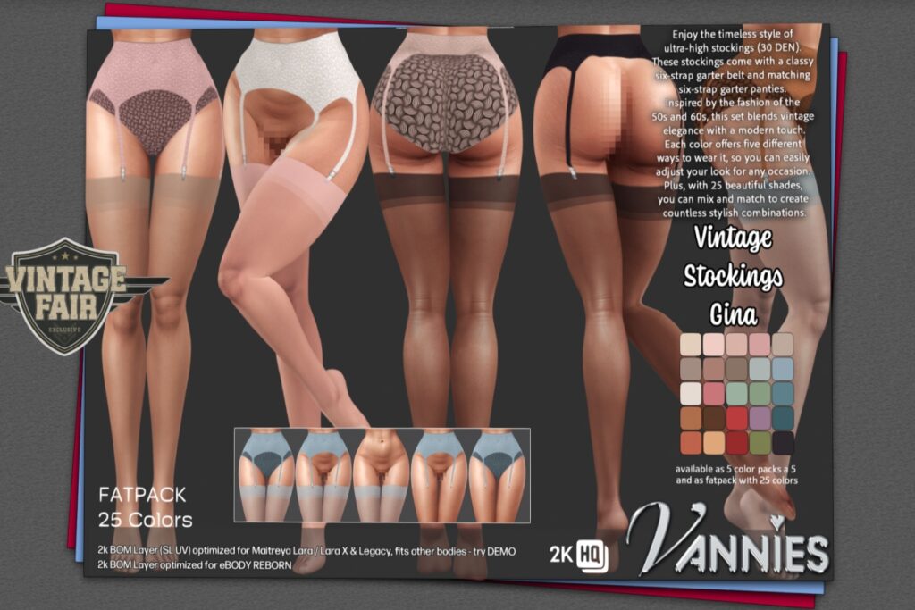 Gina Vintage Stockings - BOM, L$199 each/L$599 FP