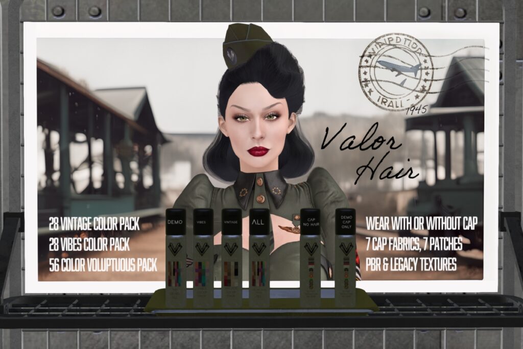 Valor Hairstyle &amp; Cap, L$300 each/L$555 FP/L$199 Cap