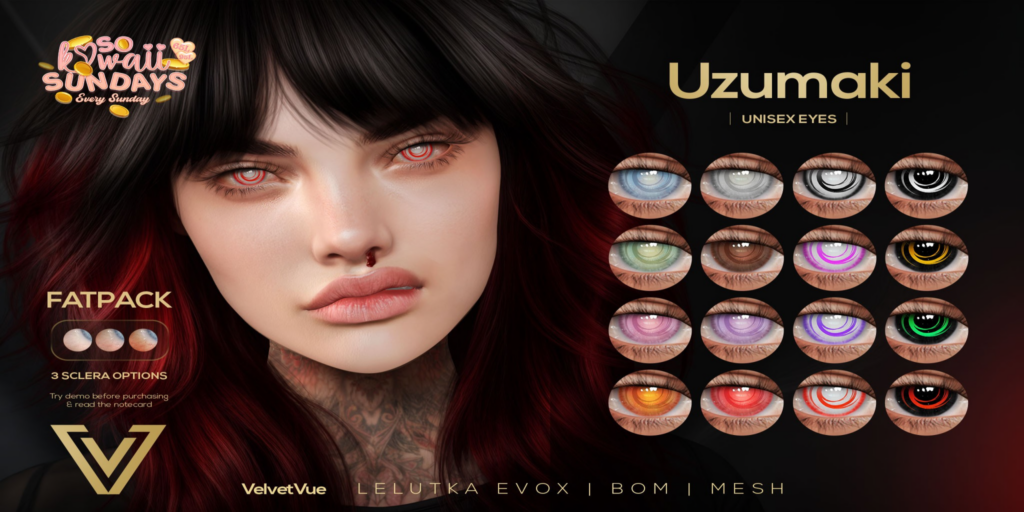 Uzumaki Eyes - BOM/EvoX/Mesh	&lt;a href=&quot;http://maps.secondlife.com/secondlife/Oasis%20Paradise/171/52/702&quot;&gt;Teleport&lt;/a&gt;