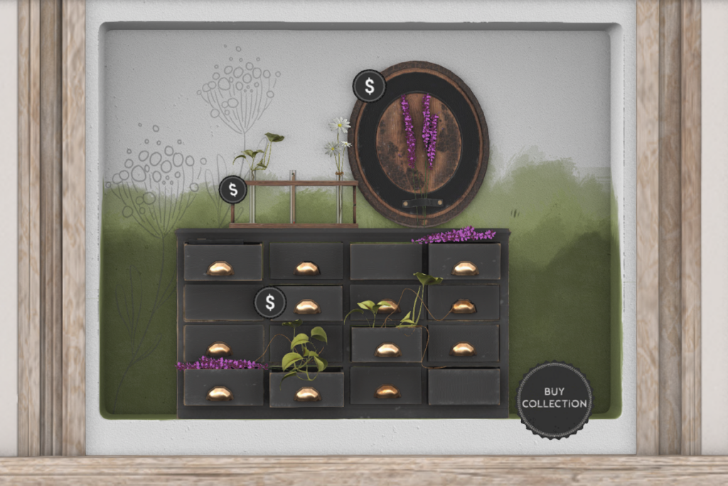 Dusty Botanist Decor, L$165-L$225 each/L$425 FP