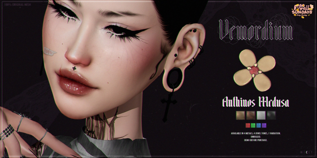 Anthinos Medusa Piercing	&lt;a href=&quot;http://maps.secondlife.com/secondlife/Lavender/79/110/4001&quot;&gt;Teleport&lt;/a&gt;
