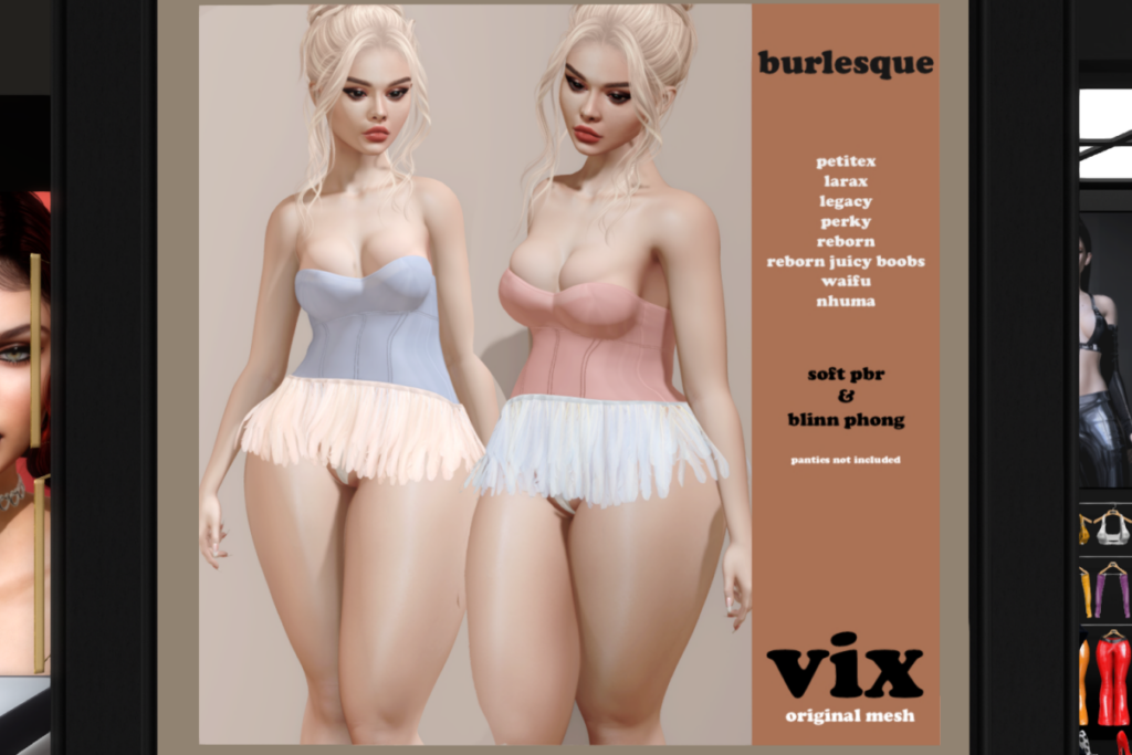 Burlesque Set - Legacy/MaitreyaX/Nhumana/Reborn/+mods, L$500 each/L$2000 FP