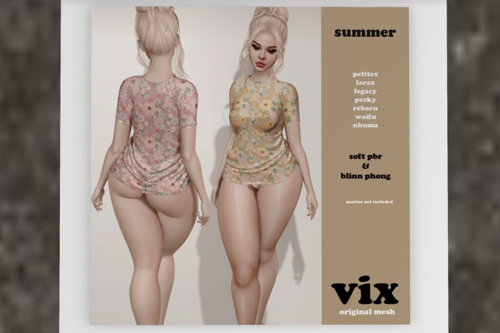 Summer Shirt - Legacy/MaitreyaX/Nhuma/Reborn/+mods, L$500 each Body Pack/L$2000 FP