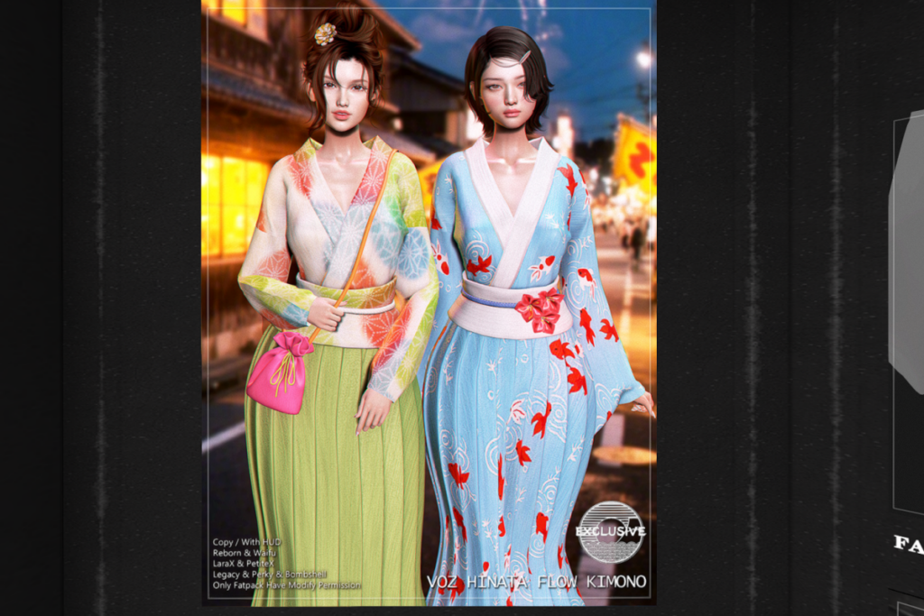 Hinata Flow Kimono - Legacy/MaitreyaX/Reborn/+mods, L$300 each/L$1500 FP