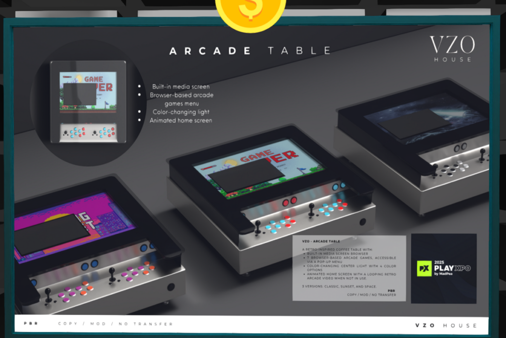 Arcade Table, L$450 each/L$699 FP