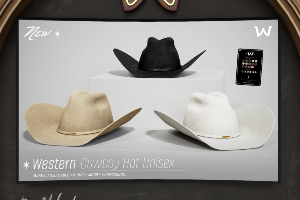 Western Cowboy Hat, L$325 each/L$1745 FP