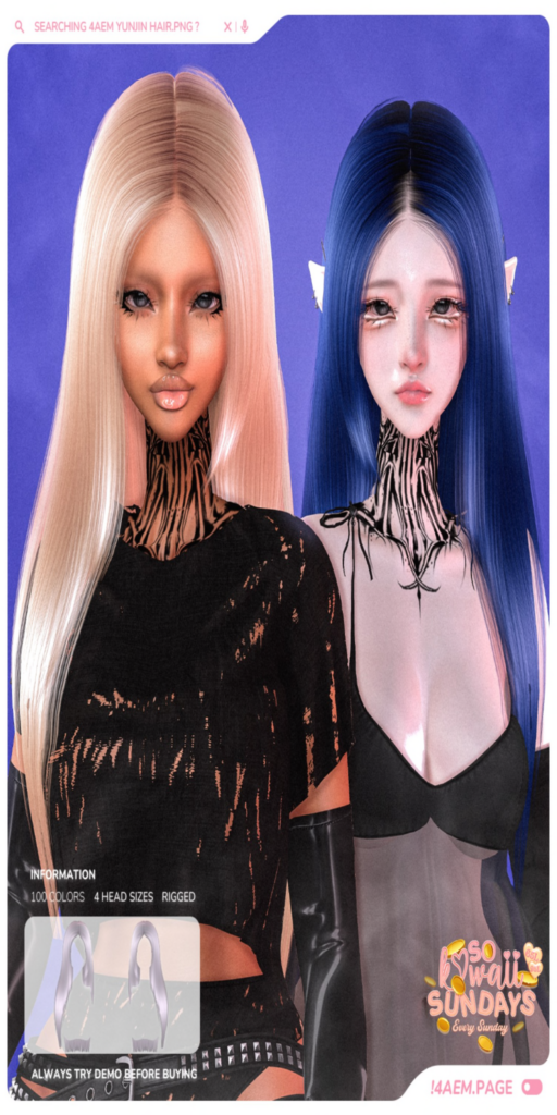 Yunin Hairstyle	&lt;a href=&quot;http://maps.secondlife.com/secondlife/Dark%20Desires/238/182/25&quot;&gt;Teleport&lt;/a&gt;