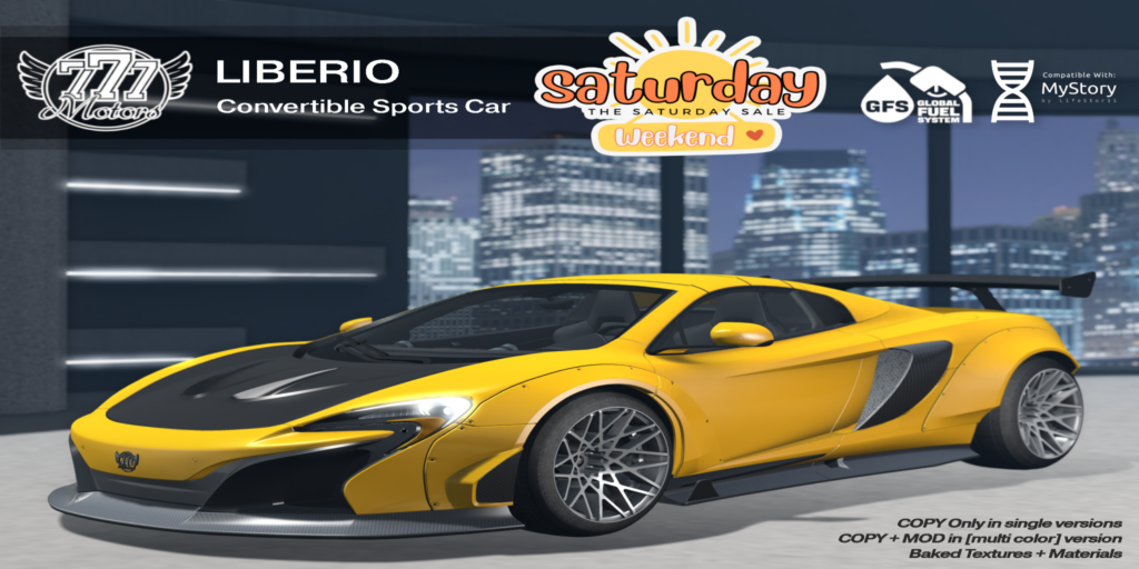 Liberio Driveable Car	&lt;a href=&quot;http://maps.secondlife.com/secondlife/Highway%20Star/144/134/21&quot; target=&quot;_blank&quot;&gt;Teleport&lt;/a&gt;