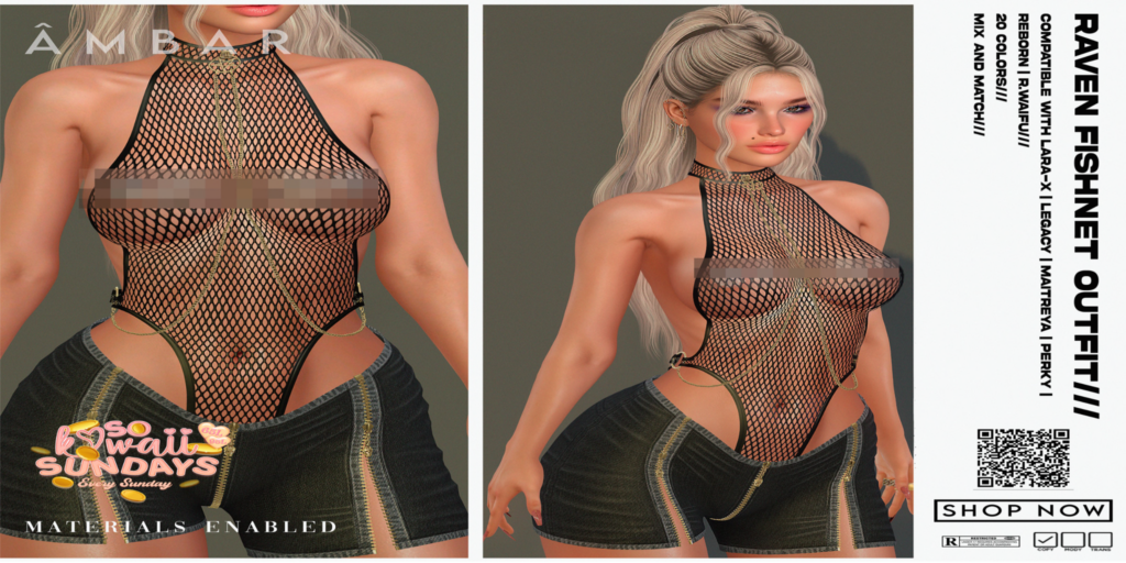 Raven Fishnet Outfit - Legacy/Maitreya/Reborn/+mods	&lt;a href=&quot;http://maps.secondlife.com/secondlife/Mellow%20Marina/135/106/22&quot;&gt;Teleport&lt;/a&gt;