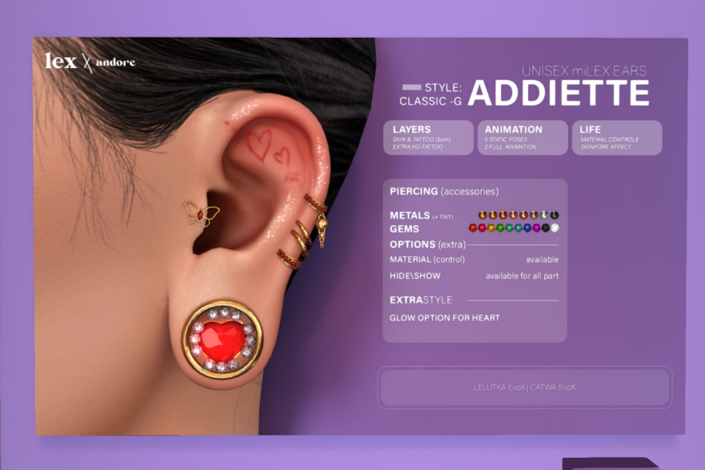 Addiette - miLex Ears	&lt;a href=&quot;http://maps.secondlife.com/secondlife/Clair%20Obscur/132/47/23&quot;&gt;TELEPORT&lt;/a&gt;