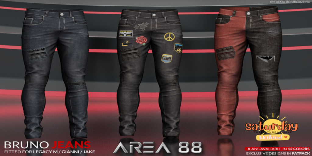 Bruno Jeans - Gianni/Jake/Legacy	&lt;a href=&quot;http://maps.secondlife.com/secondlife/Birdcage/187/65/2802&quot;&gt;Teleport&lt;/a&gt;