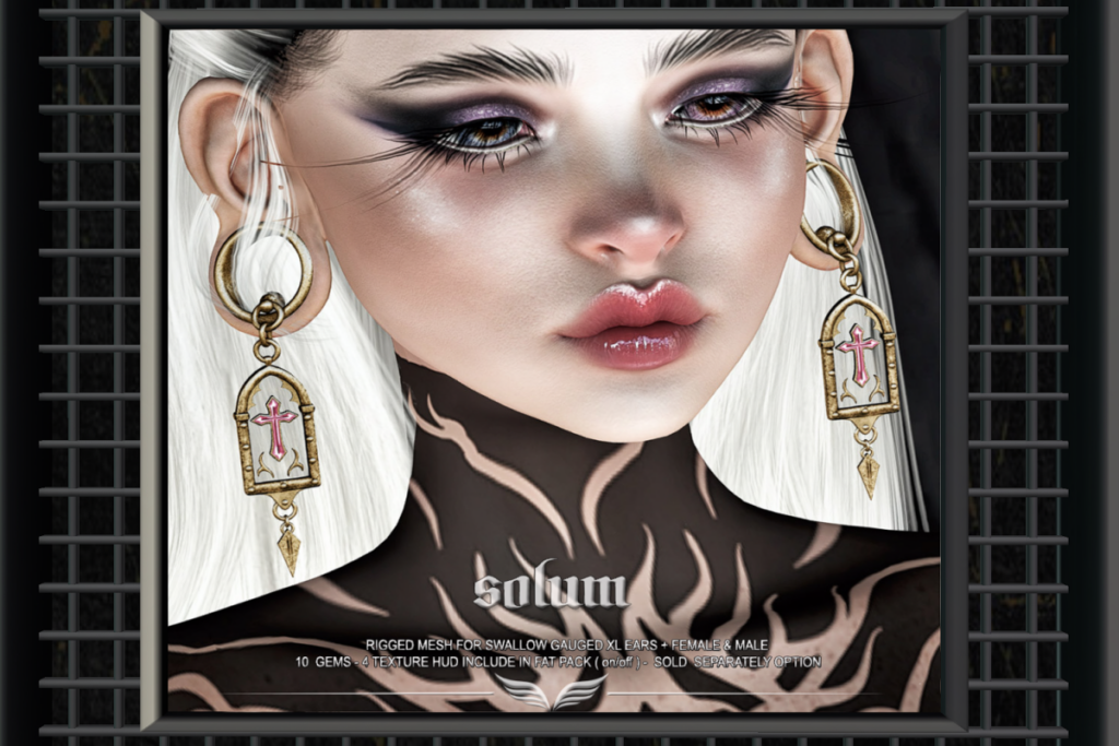 Solum Earrings - Swallow Gauged XL F+M Ears, L$199 each/L$420 FP