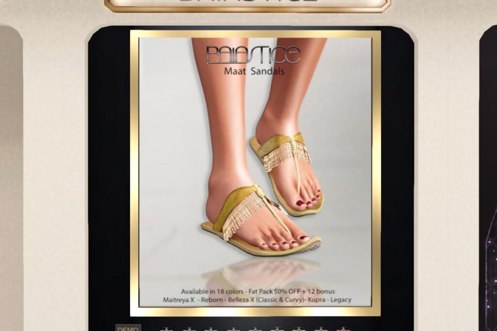 Maat Sandals - GenX/Inithium/Legacy/MaitreyaX/Reborn/+mods, L$188 each/L$1880 FP