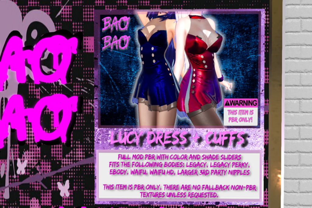 Lucy Dress + Cuffs - Legacy/Reborn/+mods, L$599 each/L$999 FP