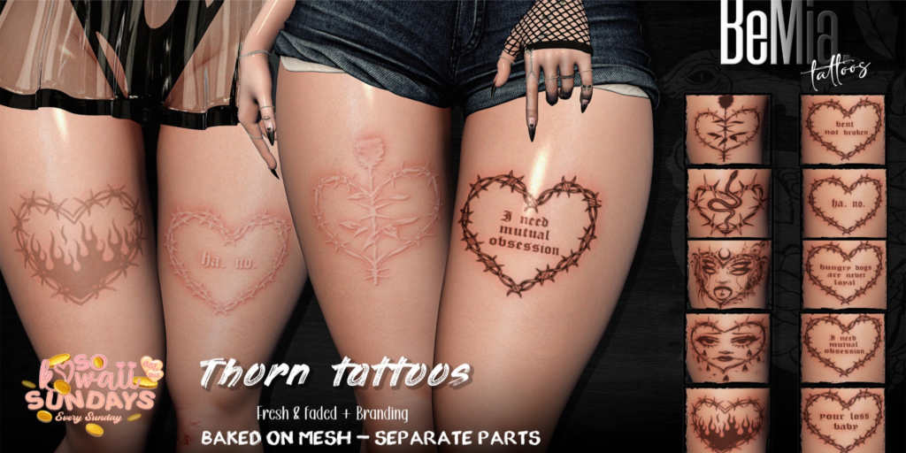 Thorn Tattoos - BOM	&lt;a href=&quot;http://maps.secondlife.com/secondlife/Rosehaven/218/121/2501&quot;&gt;Teleport&lt;/a&gt;