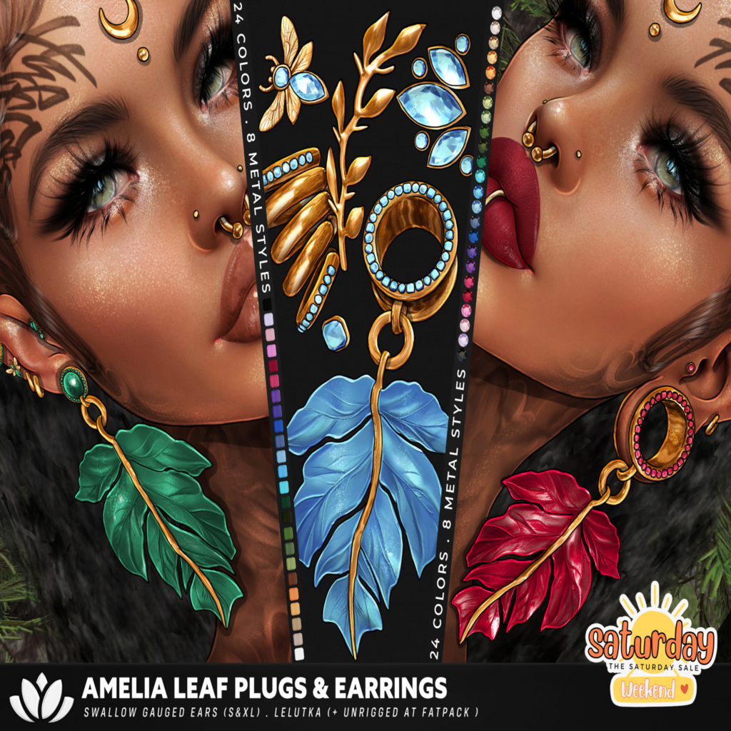 Amelia Leaf Plugs &amp; Earrings - EvoX/Swallow Gauged S+XL/Unrigged	&lt;a href=&quot;http://maps.secondlife.com/secondlife/BlackLotus/115/93/29&quot;&gt;Teleport&lt;/a&gt;