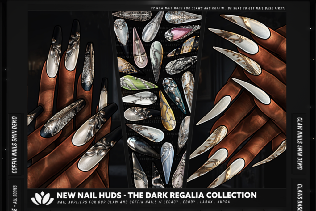 The Dark Regalia Collection HUDs for Claw &amp; Coffin Nails - Inithium/Legacy/MaitreyaX/Reborn, L$255 each/L$415 FP