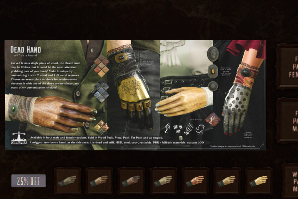 Dead Hand, L$318 each/L$1421-L$2026 each FP