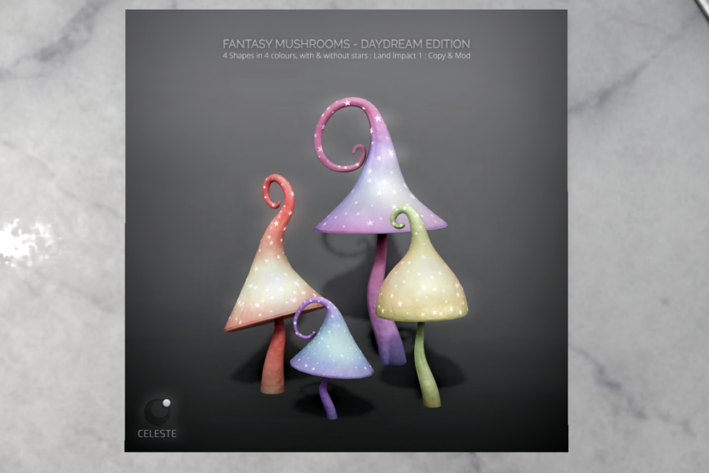 Fantasy Mushrooms - Fairytale	&lt;a href=&quot;http://maps.secondlife.com/secondlife/WideWorld%20Amethysta/64/191/22&quot; target=&quot;_blank&quot;&gt;Teleport&lt;/a&gt;