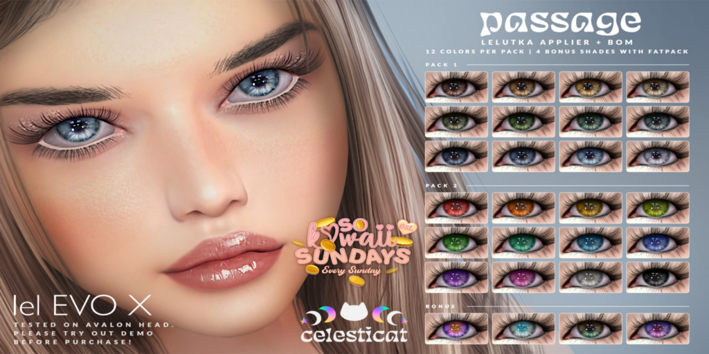 Passage Eyes - BOM/EvoX	&lt;a href=&quot;http://maps.secondlife.com/secondlife/Oni/161/94/3&quot;&gt;Teleport&lt;/a&gt;