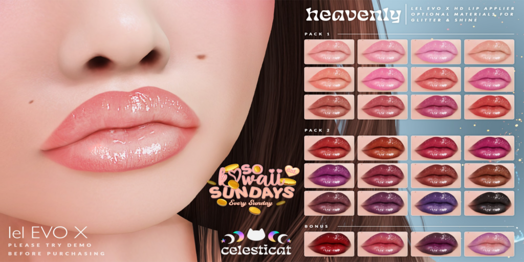 Heavenly Lipstick - EvoX	&lt;a href=&quot;http://maps.secondlife.com/secondlife/Oni/161/94/3&quot;&gt;Teleport&lt;/a&gt;