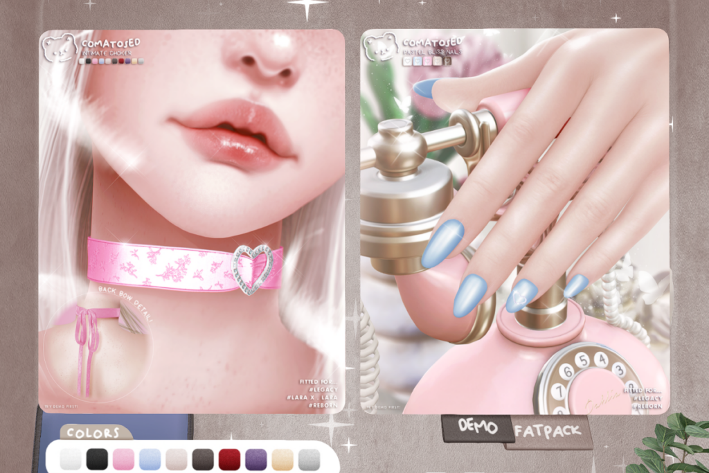 Intimate Choker - Legacy/Maitreya/Reborn/+mods, L$250 each/L$1000 FP | Pastel Bliss Nails - Legacy/Reborn, L$250 each/L$750 FP