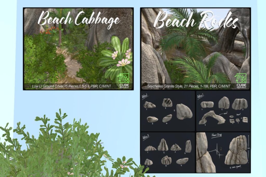 Beach Cabbage &amp; Beach Rocks, L$288-L$688 each